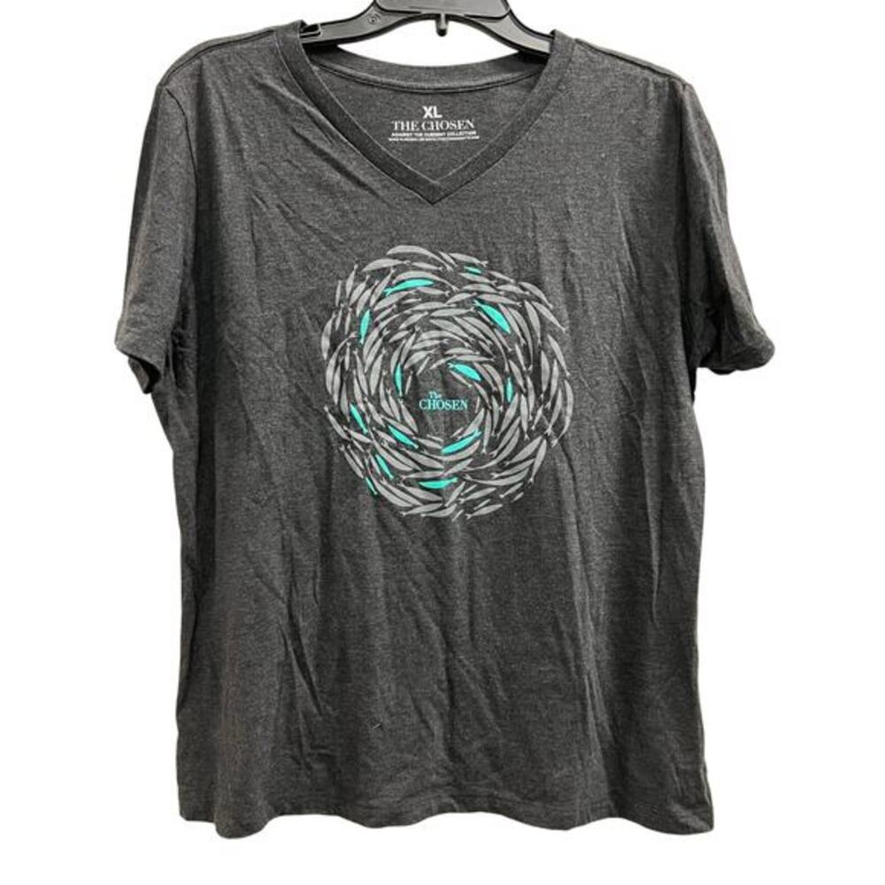 charcoal heather "Against the Current" V-neck Tee The Chosen 
 SZ XL